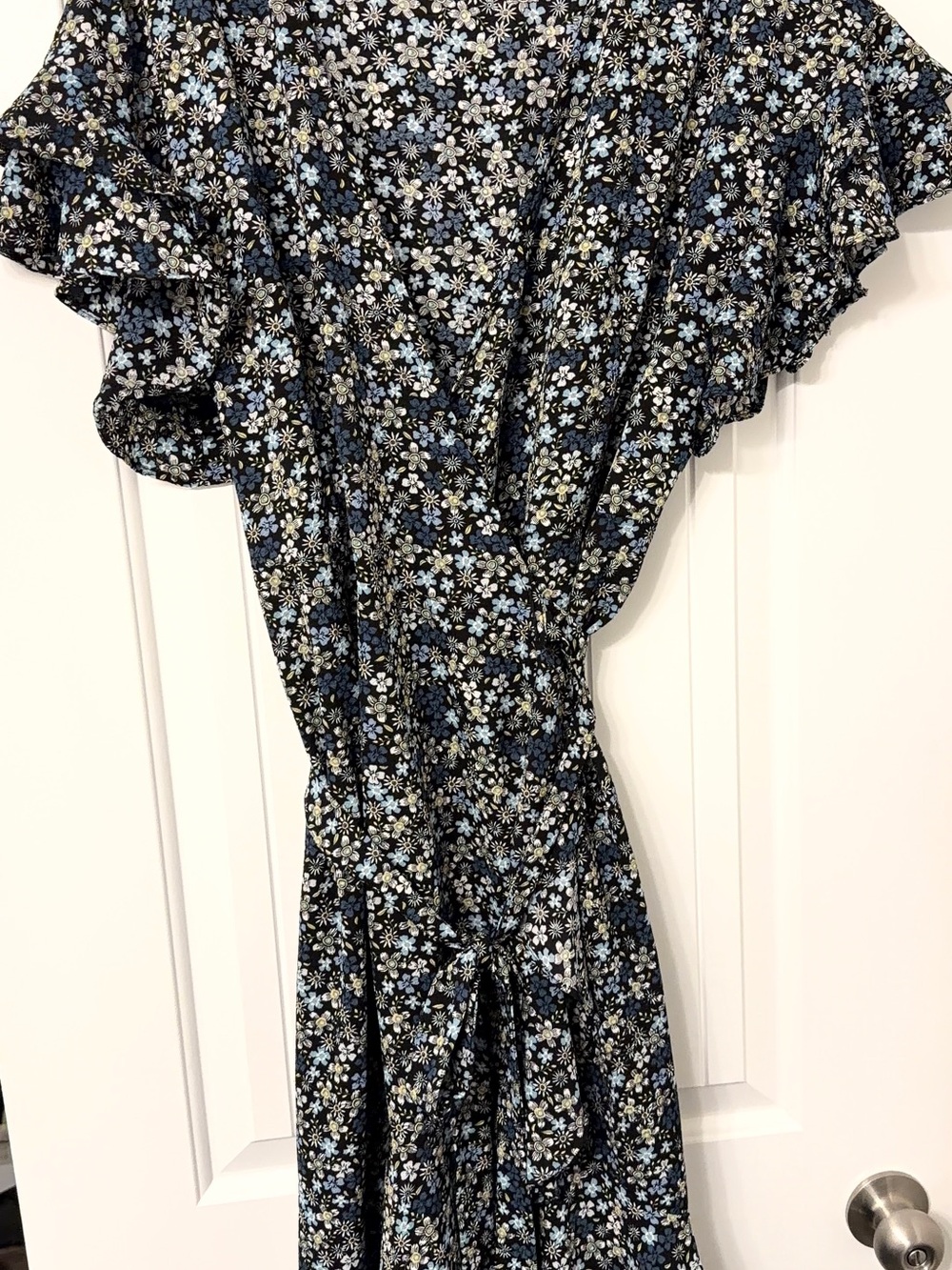 Max Studio Black Floral Midi Dress with Light Blue & Cream Blossoms
